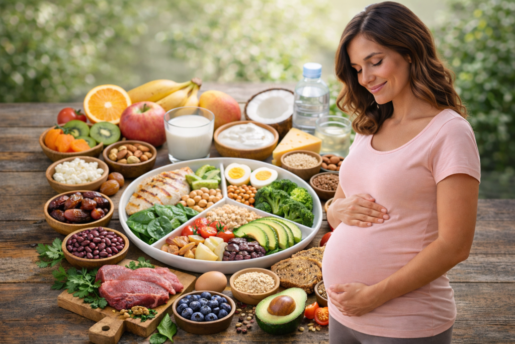 Healthy pregnancy nutrition with pregnant woman